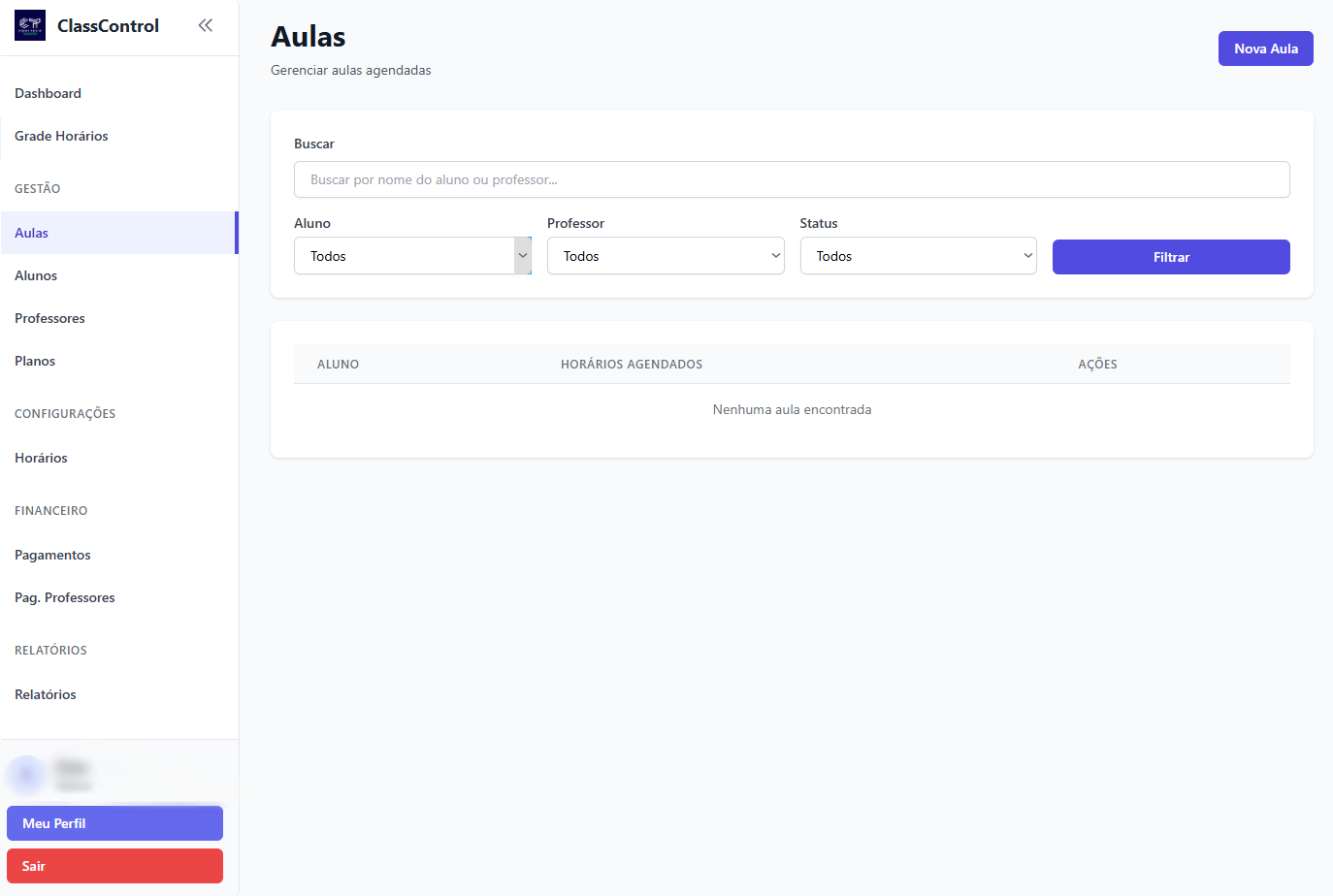 Gestão de Aulas